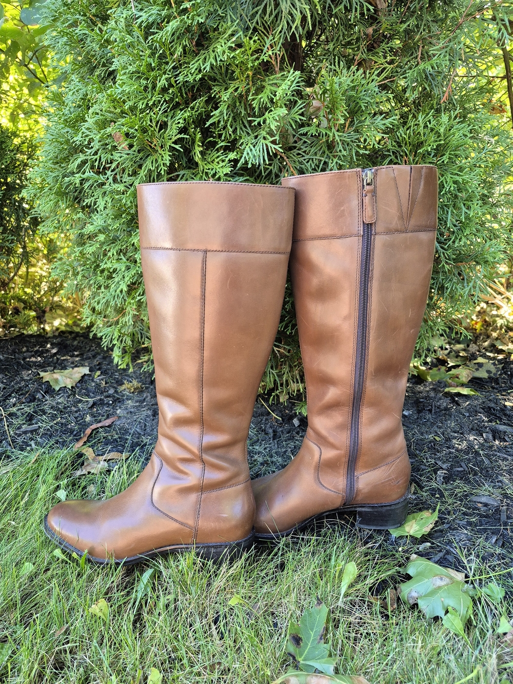 Cole Haan Tall Leather Riding Boots - Chestnut Brown